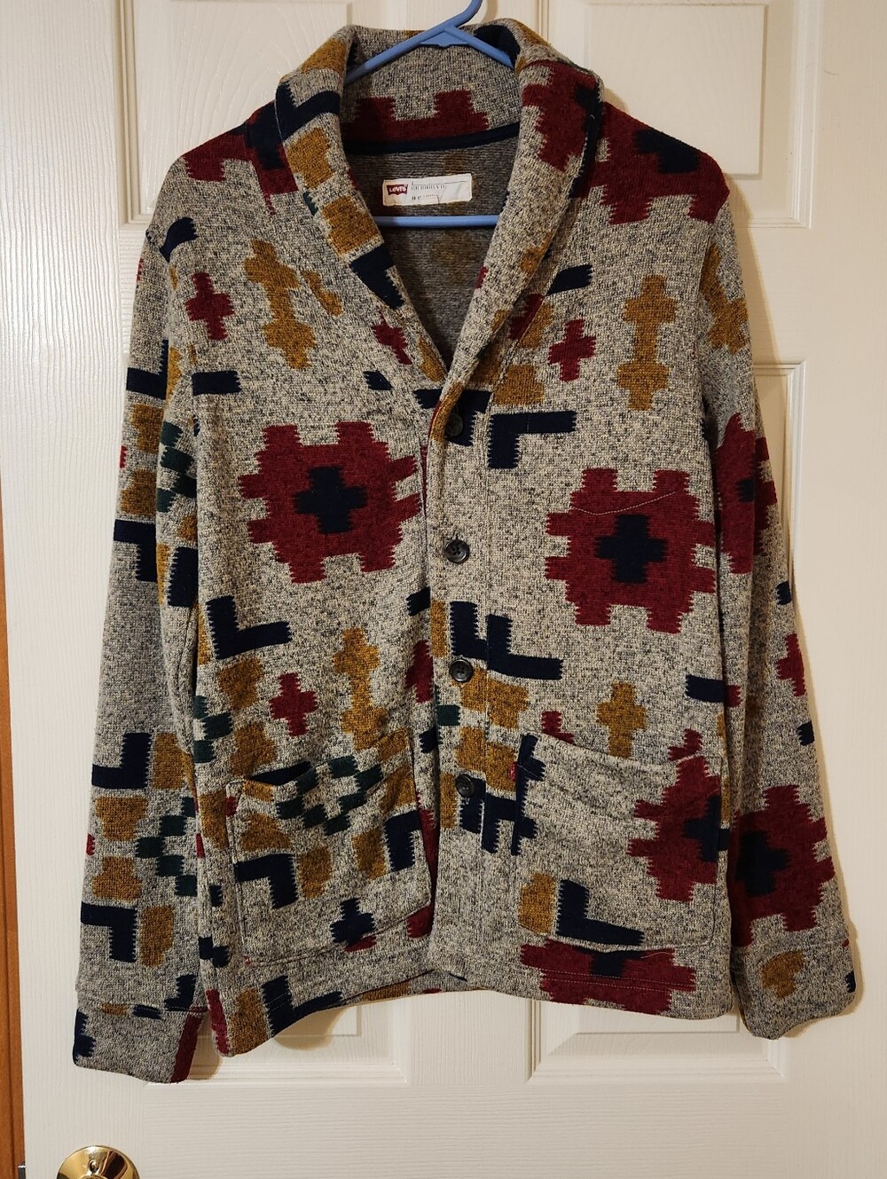 Levis Daule Cardigan Mens S Southwestern Aztec Shawl Collar Button Up Sweater